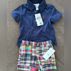 NWT: Baby boy Ralph Lauren matching set with polo top and plaid shorts